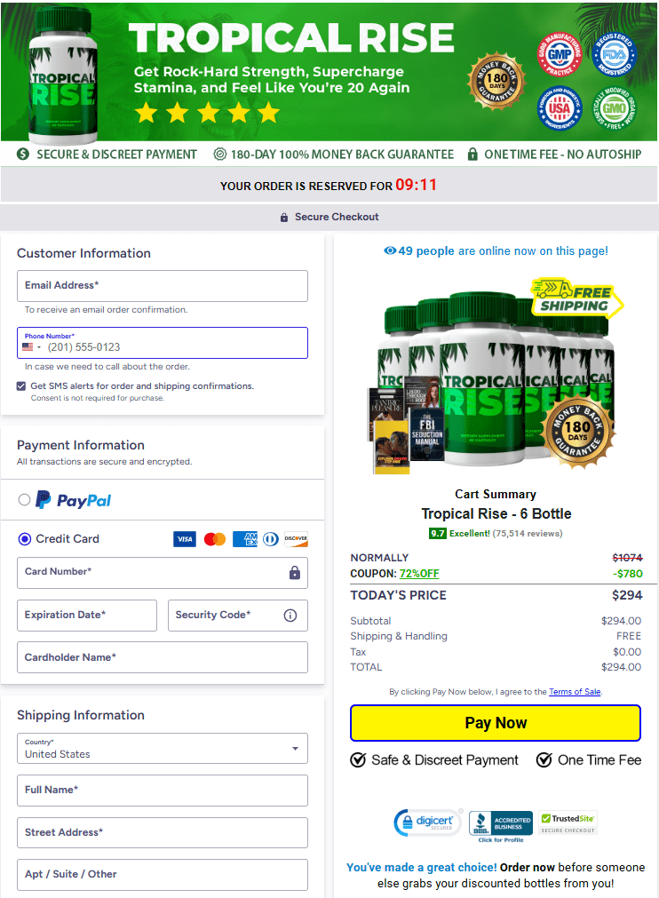 Tropical Rise order page